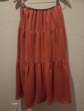 Talbots Women's  Tiered Maxi Petites Skirt - Orange  62%Cotton and 38% Silk.